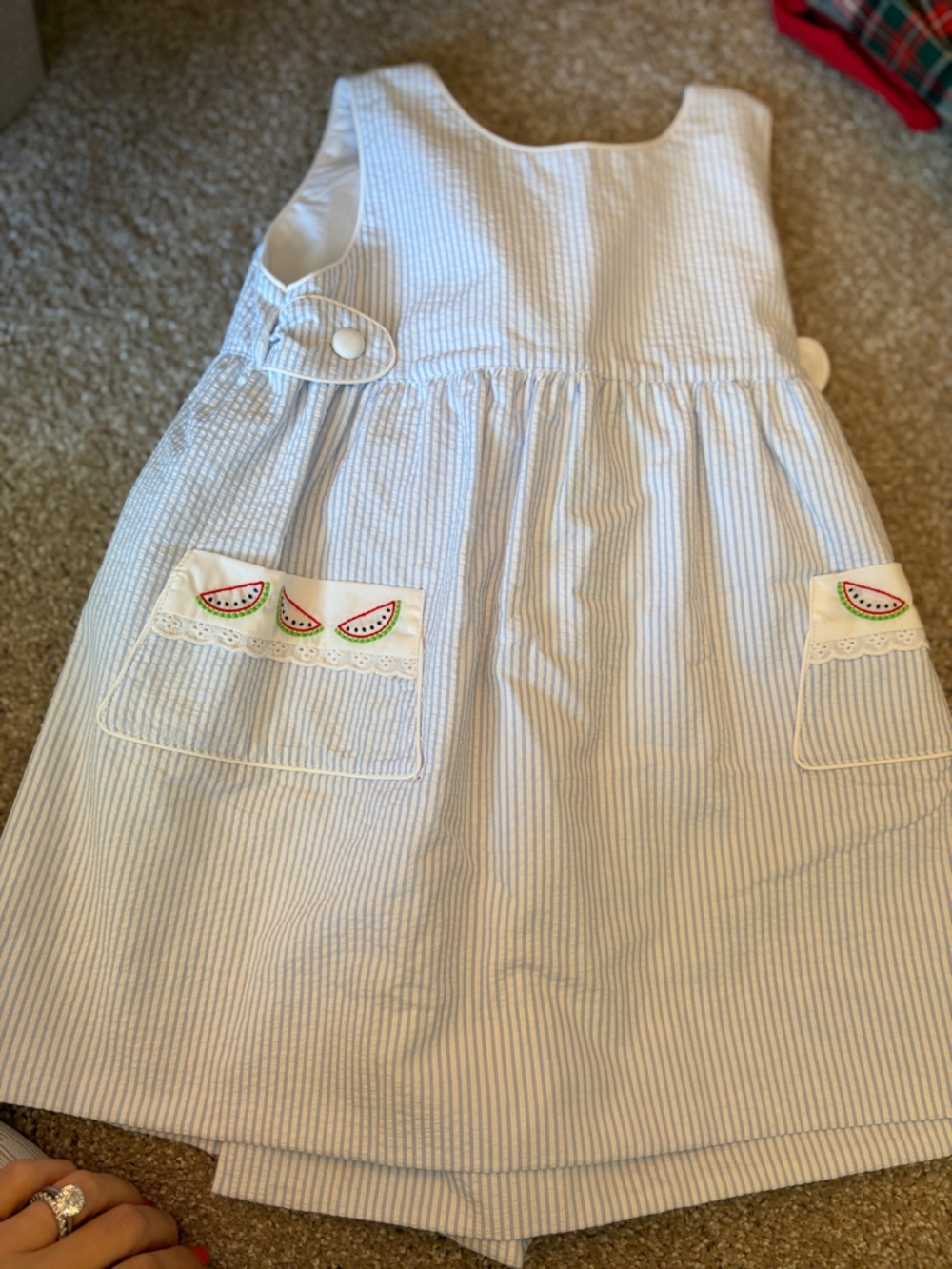 Blue and White Seersucker Watermelon Pocket Dress for Girls